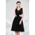 2015 Grace Karin V-Neck Sleeveless Chiffon Knee Length Black Evening Party Dresses CL4361